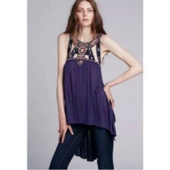 New‎ Free People Quest Tank Top Tunic Split Sides Blouse Aztec Beaded - Picture 12 of 16
